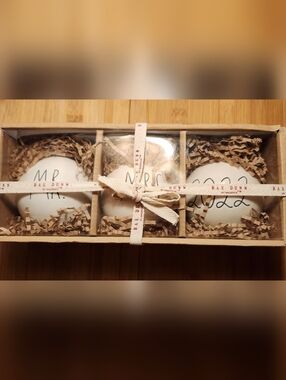 NEW Rae Dunn Magenta Mr Mrs 2022 Bridal Wedding Christmas Gift Ornaments